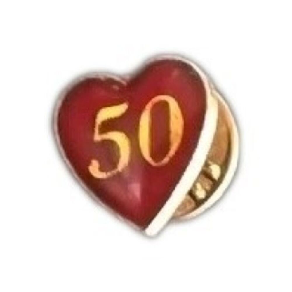 Lapel Pin Heart "50" Red Gold Colors 0.50 Inch